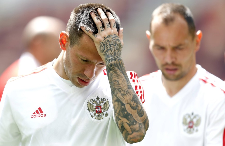 Russia vs Saudi Arabia MOSCOU, MO - 13.06.2018: RUSSIA VS SAUDI ARABIA - Fyodor Smolov of Russia during the official training before the opening match of the 2018 FIFA World Cup WM Weltmeisterschaft F ...