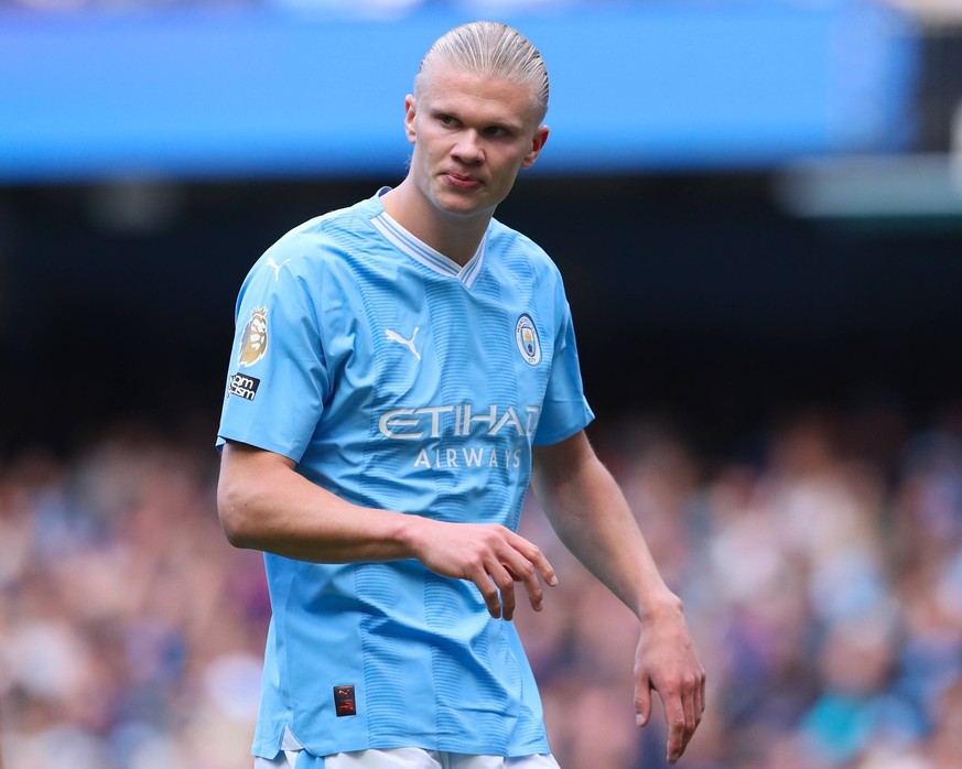 Premier League Manchester City v Nottingham Forest Erling Haaland of Manchester City during the Premier League match Manchester City vs Nottingham Forest at Etihad Stadium, Manchester, United Kingdom, ...