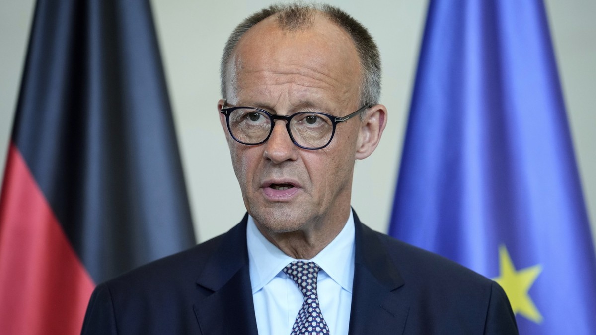 German Chancellor Friedrich Merz attends a joint press statement with Ukrainian President Volodymyr Zelenskyy following talks with European and U.S. leaders in Berlin, Germany, Wednesday, Aug. 13, 202 ...