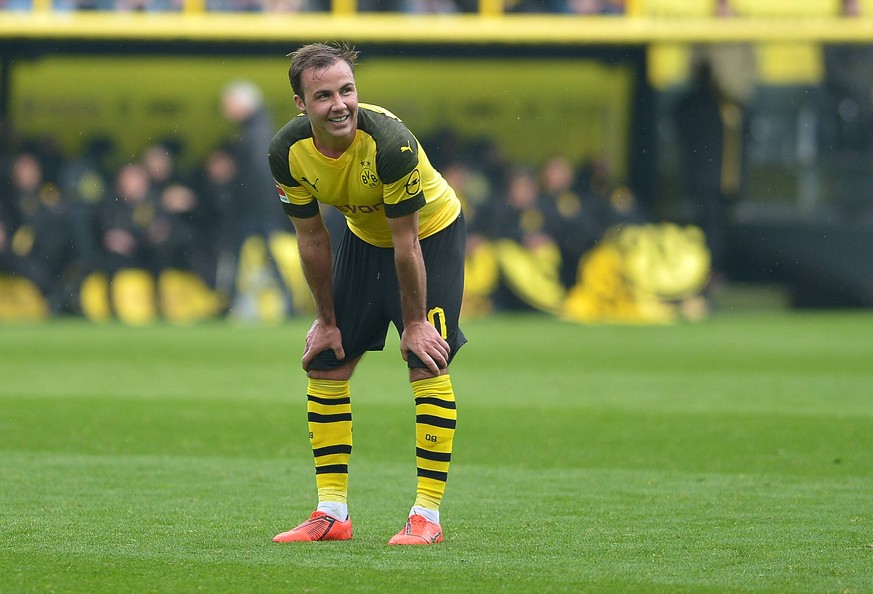 Dortmund, Germany 13.04.2019, 1. Bundesliga, 29. Spieltag, BV Borussia Dortmund - 1. FSV Mainz 05, Mario Goetze (BVB) lacht, lachen ( DeFodi521 *** Dortmund Germany 13 04 2019 1 Bundesliga 29 Matchday ...