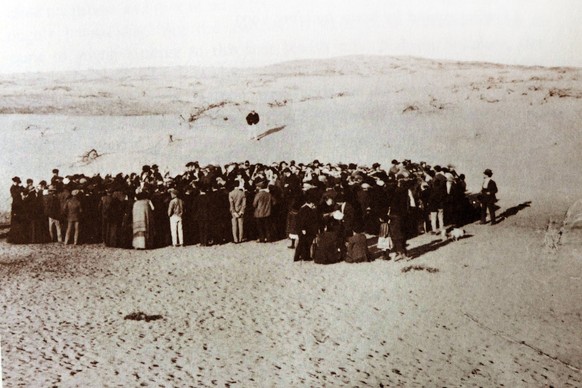 RECORD DATE NOT STATED Founders of Tel Aviv gather in 1909 to draw lots on the sand dunes outside Jaffa. The city was founded in 1909 by the Yishuv Jewish residents as a modern housing estate on the o ...