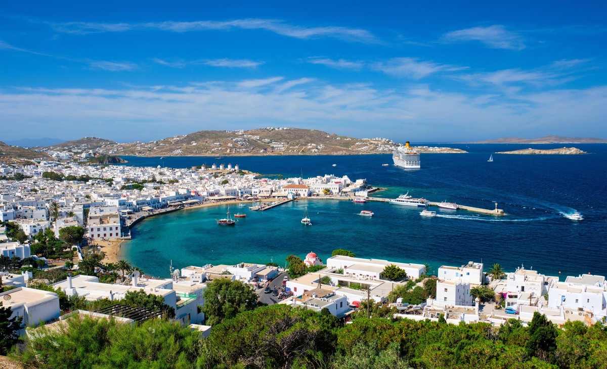 Ansicht von Mykonos Stadt Griechisches Urlaubsziel mit ber