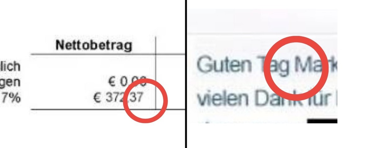 Dieser Abstand zum Zeilenende würde in einer originalen Rechnung so nicht vorkommen.