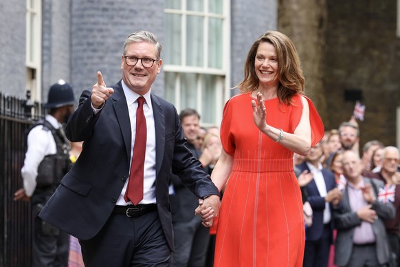 The Prime Minister, Sir Keir Starmer, and his wife, Victoria, arrive at Number 10 Downing Street in London, delivering his first speech to the nation as the head of government of the United Kingdom on ...
