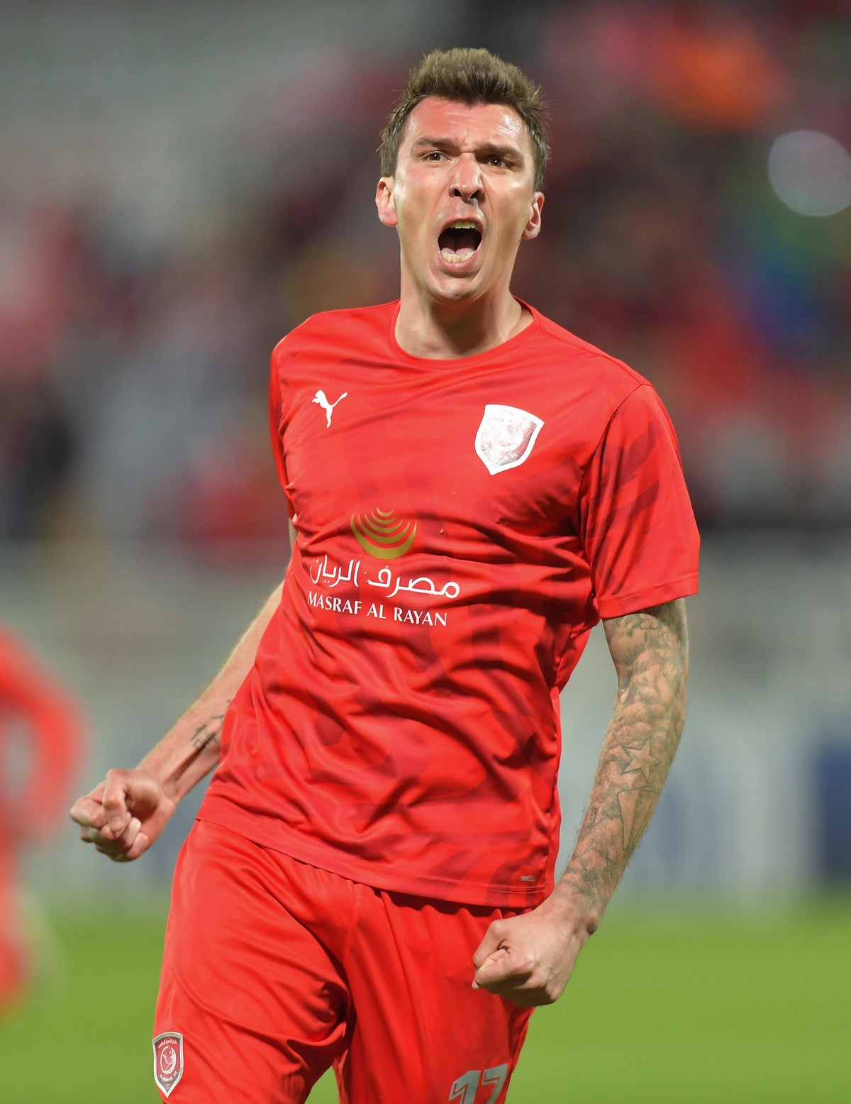 200212 -- DOHA, Feb. 12, 2020 -- Mario Mandzukic of Duhail SC celebrates during the AFC Champions League Group C football match between Qatar s Duhail SC and Iran s Persepolis FC in Doha, Qatar, Feb. ...