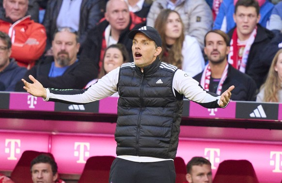 Trainer Thomas Tuchel FCB, team manager, headcoach, coach, in action in the match FC BAYERN MUENCHEN - SV DARMSTADT 98 on Oct 8, 2023 in Munich, Germany. Season 2023/2024, 1.Bundesliga, FCB, M�nchen,  ...