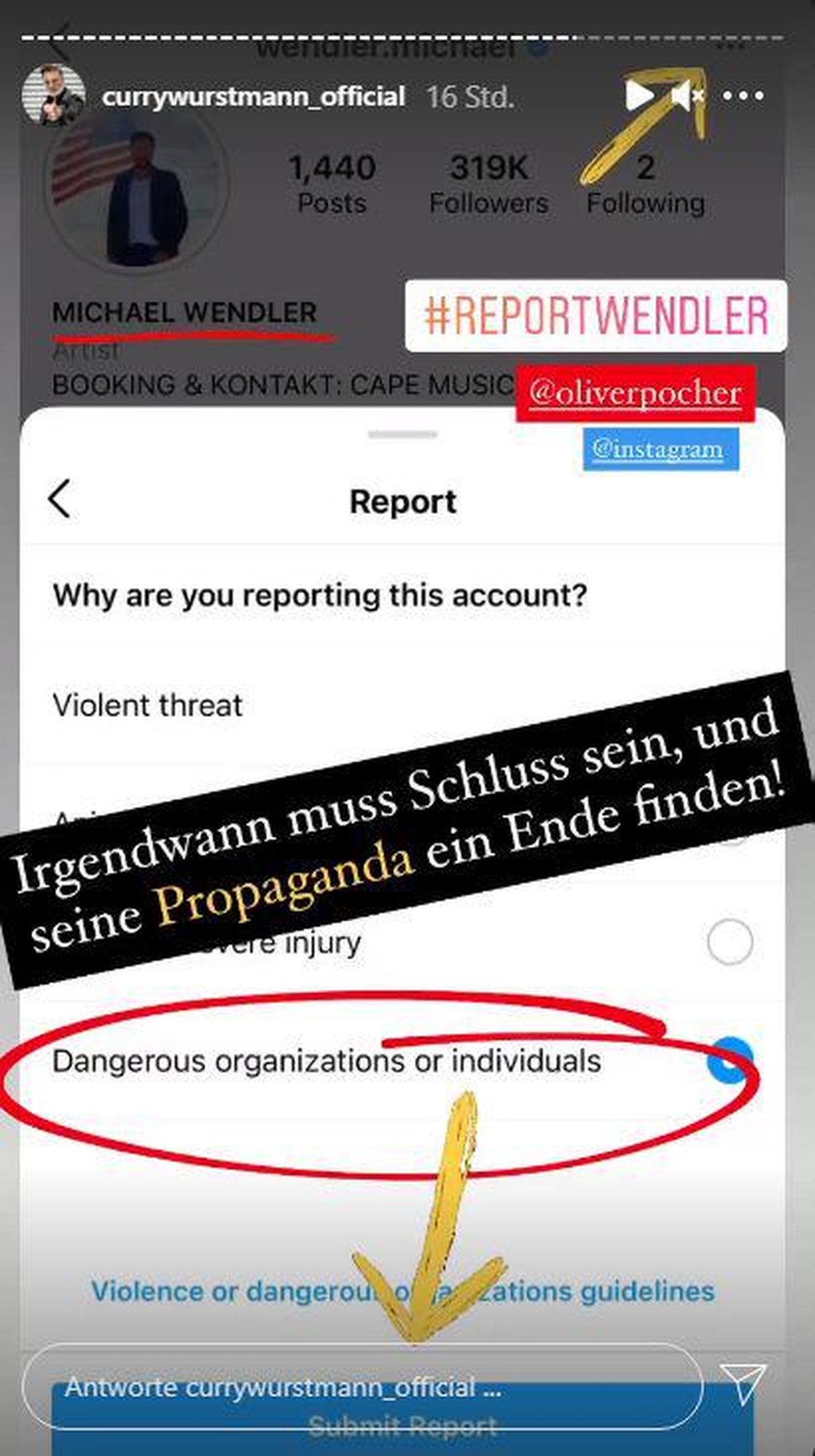 Auch Chris Töpperwien hat den Wendler bei Instagram gemeldet.
