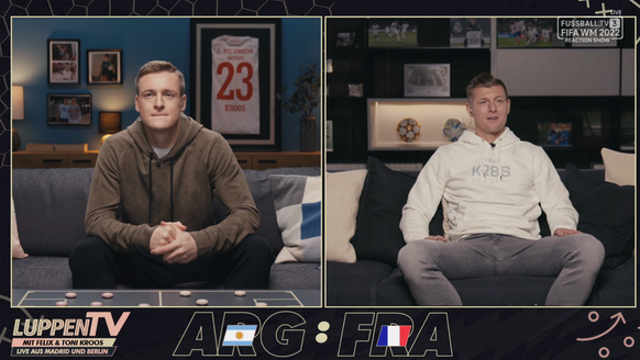 Felix (l.) und Toni Kroos moderierten das WM-Finale zwischen Argentinien und Frankreich bei Magenta TV von der Couch aus.