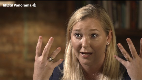 In this image taken from video issued by the BBC, Virginia Roberts Giuffre gestures during an interview on the BBC Panorama program that will be aired on Monday Dec. 2, 2019. Roberts Giuffre says she ...