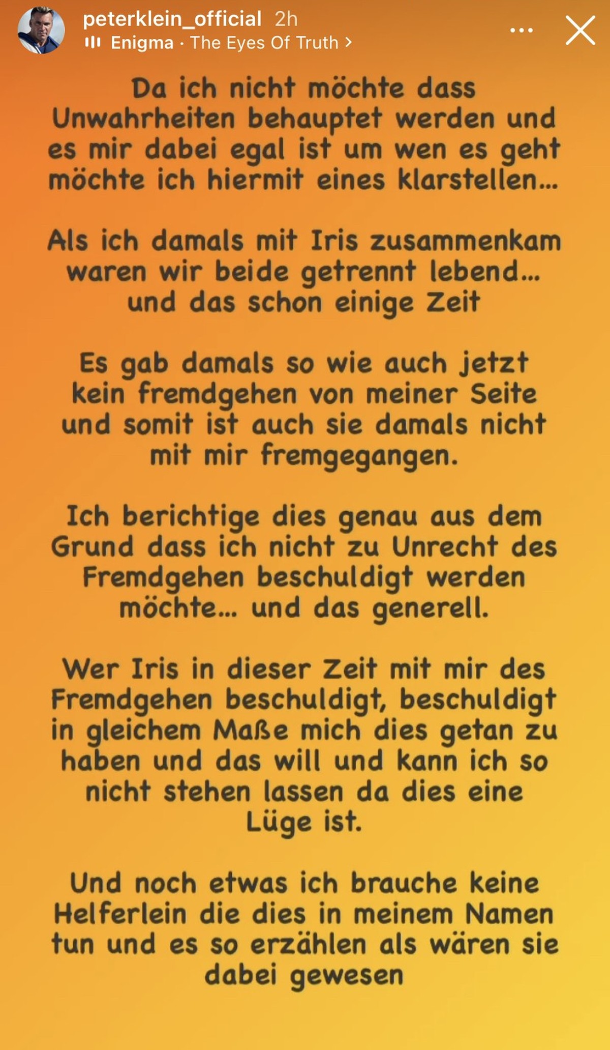 Peter Klein teilte ein längeres Statement.