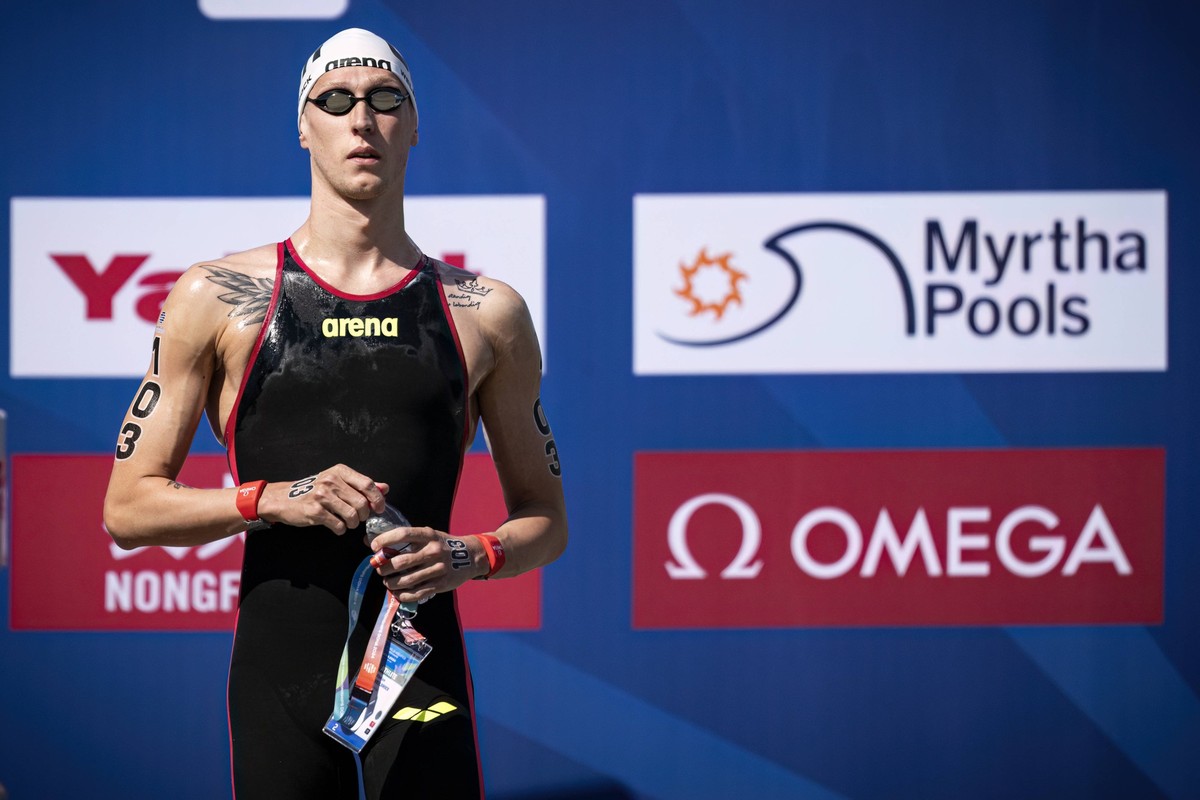 Florian Wellbrock of Germany competes in the open water men s 5km during the 21st World Aquatics Championships at the Old Doha Port in Doha Qatar, February 07, 2024. GiorgioXPerottino
