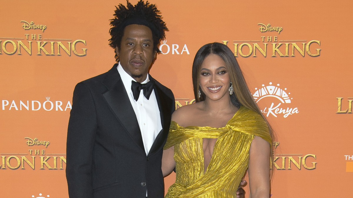 FILE - Singers Jay-Z, left, and Beyonce pose for photographers upon arrival at the "Lion King" premiere in London on July 14, 2019. Beyonce received nine Grammy nominations Tuesday, making h ...