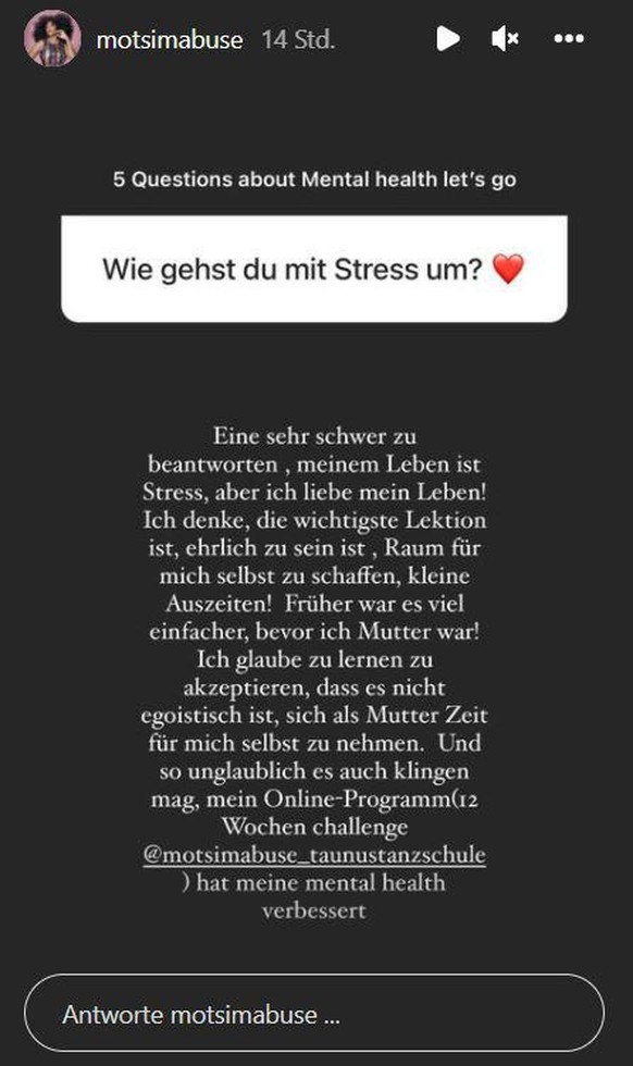 Auch über den Umgang mit Stress äußert sie sich.