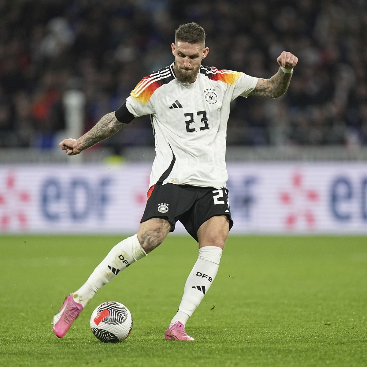 FILE - Germany&#039;s Robert Andrich in action during an international friendly soccer match between France and Germany at the Groupama stadium in Decines, near Lyon, central France, Saturday, March 2 ...