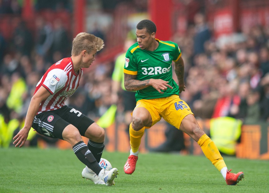 Preston North End Lukas Nmecha during the Sky Bet Championship match between Brentford and Preston North End at Griffin Park, London, England on 5 May 2019. PUBLICATIONxNOTxINxUK Copyright: xAndrewxAl ...