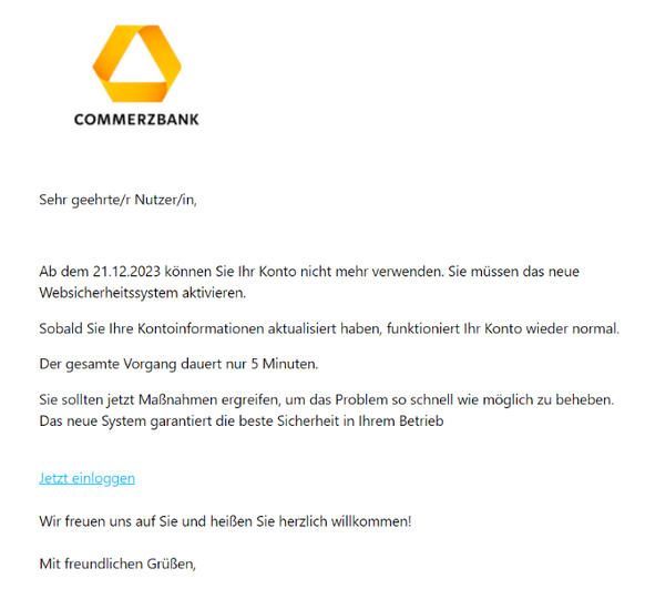 Betrüger nutzen auch echt aussehende Logos in ihren E-Mails.