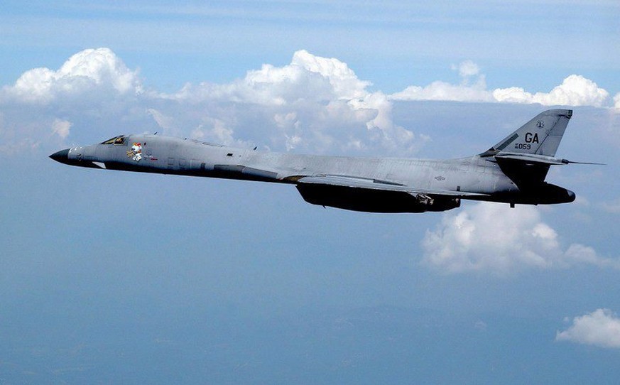 (FILE) A undated handout image provided by United States Air Force showing a B-1B Lancer bomber from the 116th Bomb Wing during a training mission. A United States B1 bomber exploded 04 April 2008 as  ...