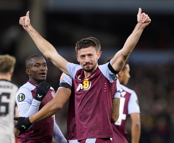 Sport Bilder des Tages Birmingham, England, 9th November 2023. Clement Lenglet of Aston Villa celebrates scoring his sides opening goal which is then disallowed during the UEFA Europa Conference Leagu ...