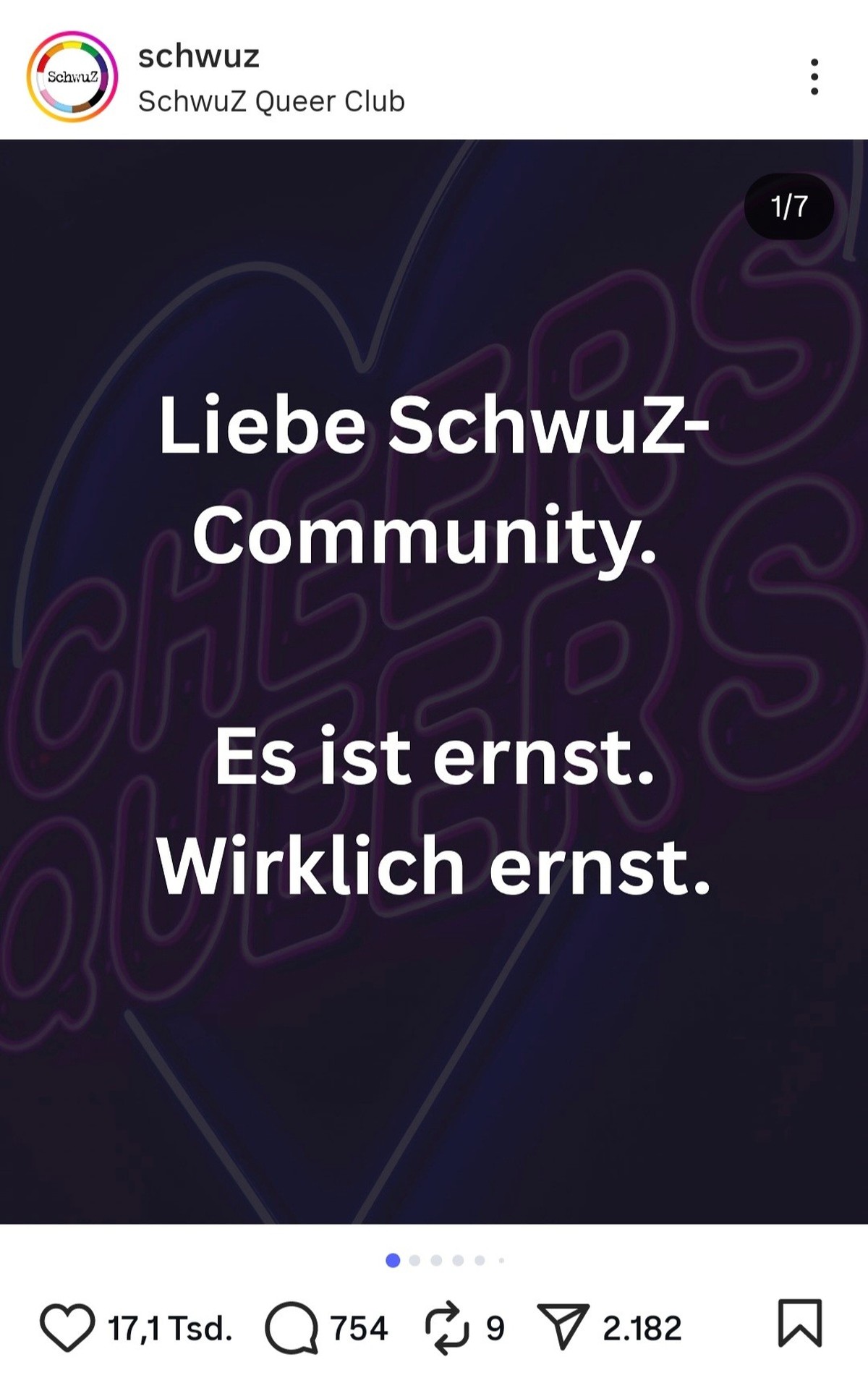 Ende Juli wendete sich das SchwuZ an seine Community auf Instagram.