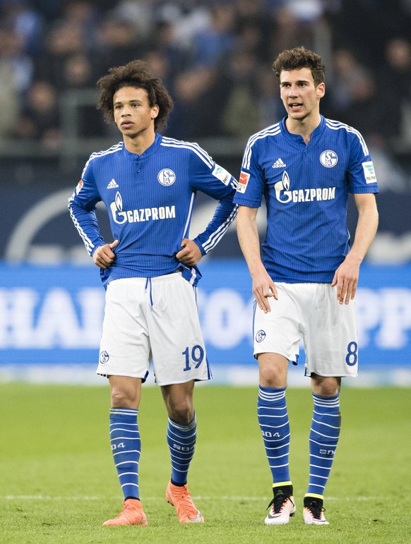Auch damals bei Schalke: Leroy Sané (l.) und Leon Goretzka im April 2016 nach einem Bundesligaspiel.