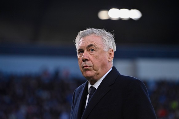 Manager of Real Madrid Carlo Ancelotti before the UEFA Champions League semi final return leg football match between Manchester City and Real Madrid at the Etihad Stadium in Manchester England 900/Cor ...