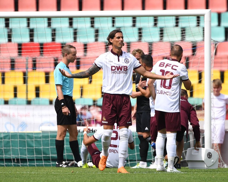 Fussball, Herren, Regionalliga Nordost, Saison 2018/2019 (2. Spieltag), BFC Dynamo - VfB Germania Halberstadt, Joshua Silva (Marques da Pereira, BFC Dynamo), Bilal Cubukcu (BFC Dynamo), 04.08. 2018, * ...