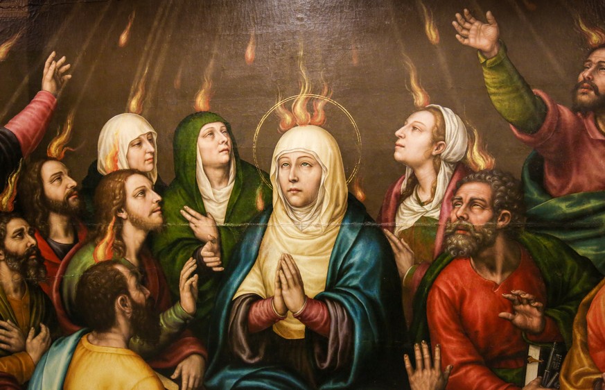 Painting of Mother Mary and the Apostles at Pentecost, in the Church of Valencia, Spain