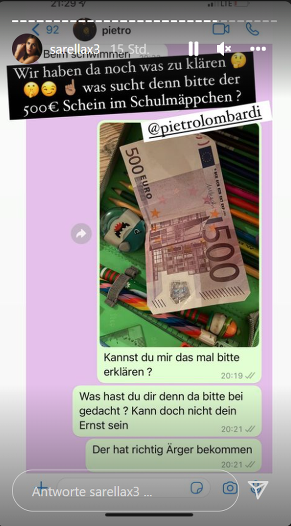 Sarah zeigt diesen privaten Chatverlauf mit Pietro.