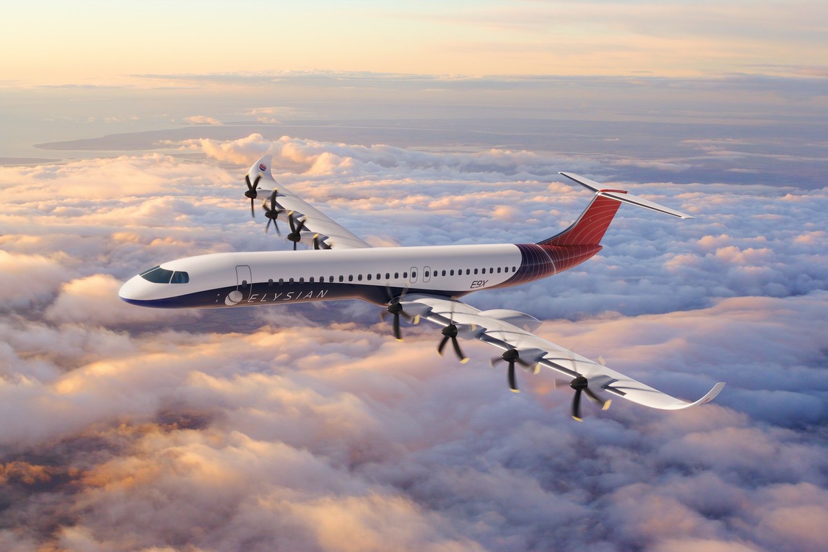 Das Flugzeug von Elysian erinnert mit den vielen Propellern stark an Retro-Flieger.