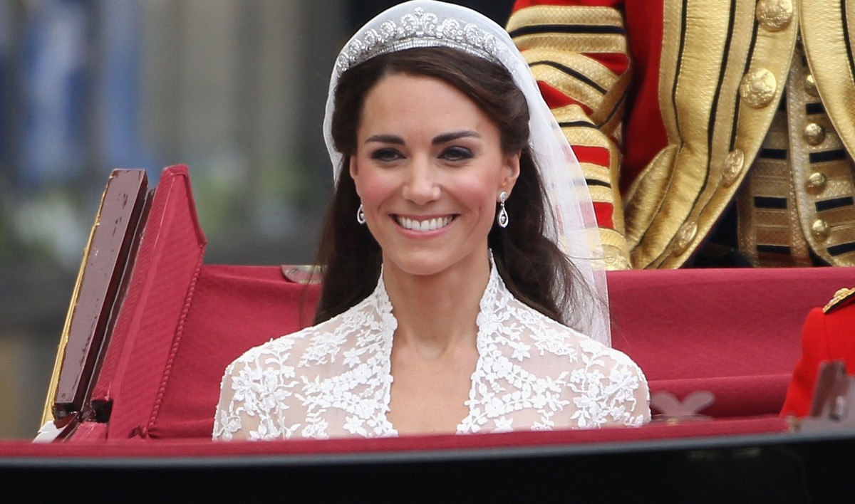 LONDON, ENGLAND - APRIL 29: Her Royal Highness Catherine, Duchess of Cambridge journeys by carriage procession to Buckingham Palace following her marriage to Prince William, Duke of Cambridge at Westm ...