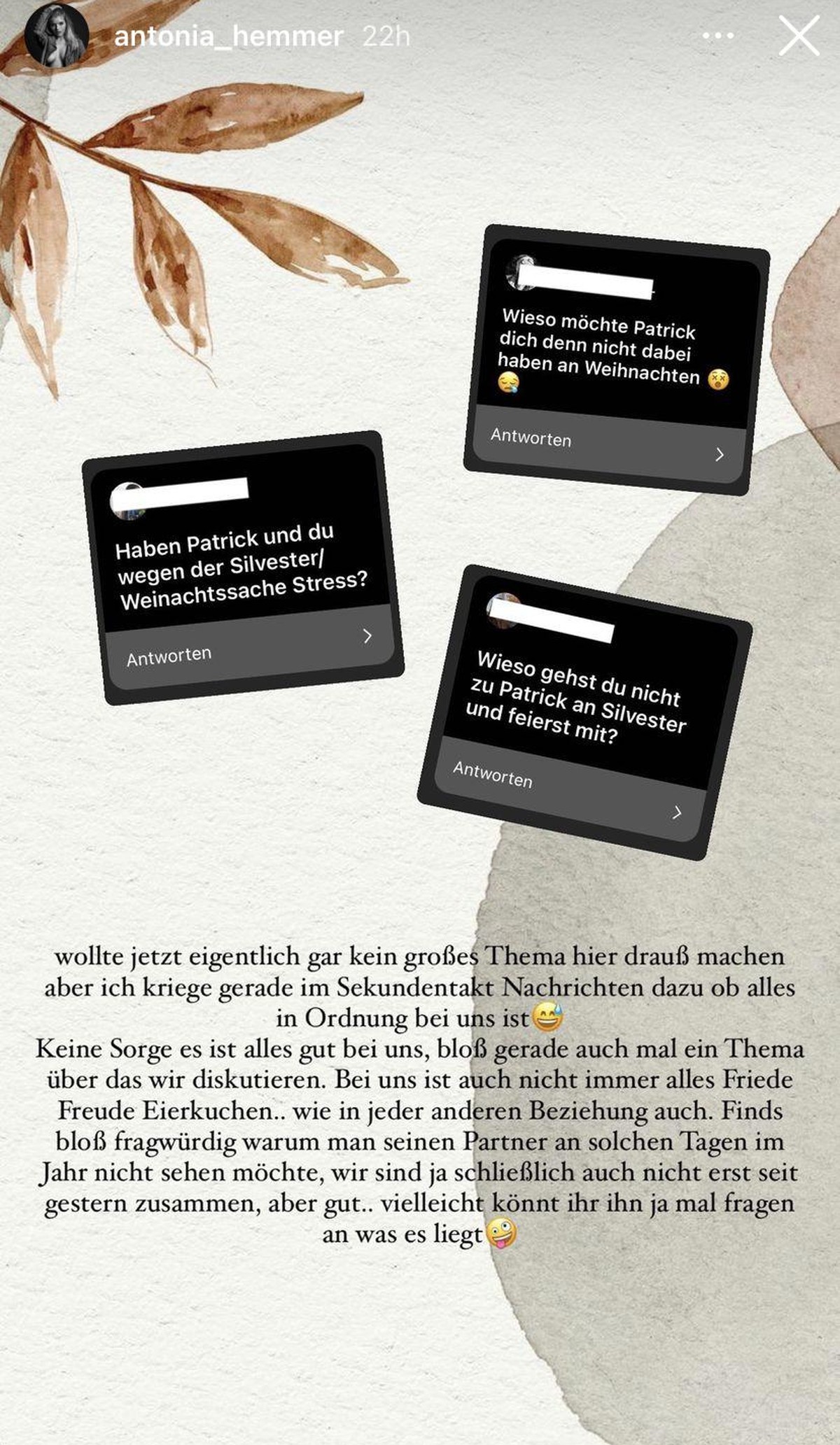 Für sie ist es unverständlich, dass man seinen Partner an den Festtagen nicht an seiner Seite haben möchte.