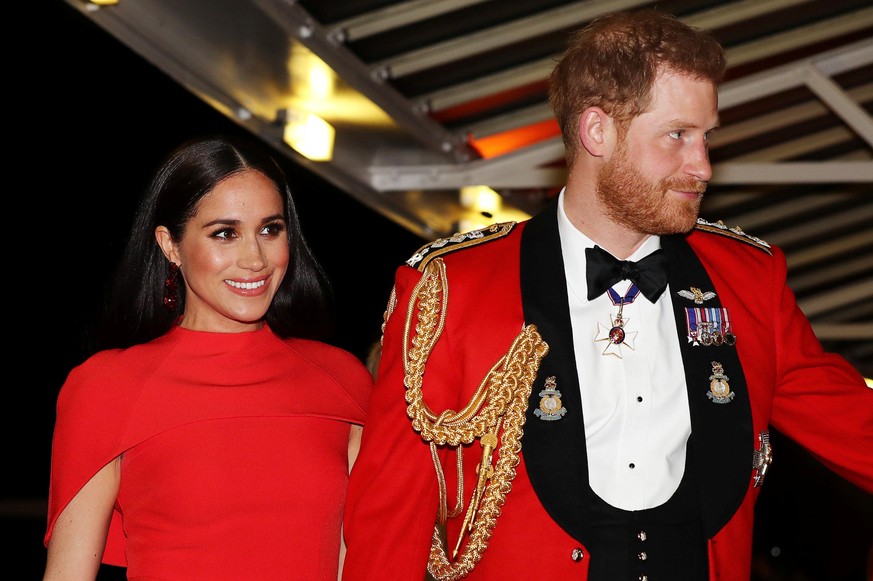 LONDON, ENGLAND - MARCH 07: Prince Harry, Duke of Sussex and Meghan, Duchess of Sussex arrive to attend the Mountbatten Music Festival at Royal Albert Hall on March 7, 2020 in London, England. (Photo  ...