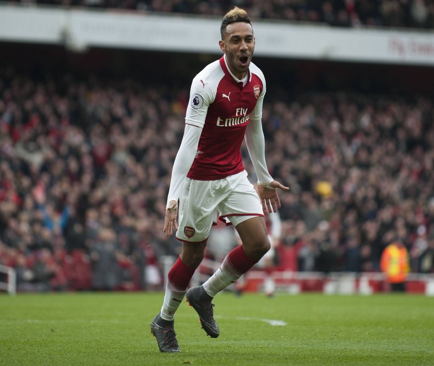 Arsenal v Stoke City Premier League Pierre-Emerick Aubameyang of Arsenal celebrates his goal during the Premier League match at the Emirates Stadium, London PUBLICATIONxNOTxINxUK Copyright: xDanielxMu ...