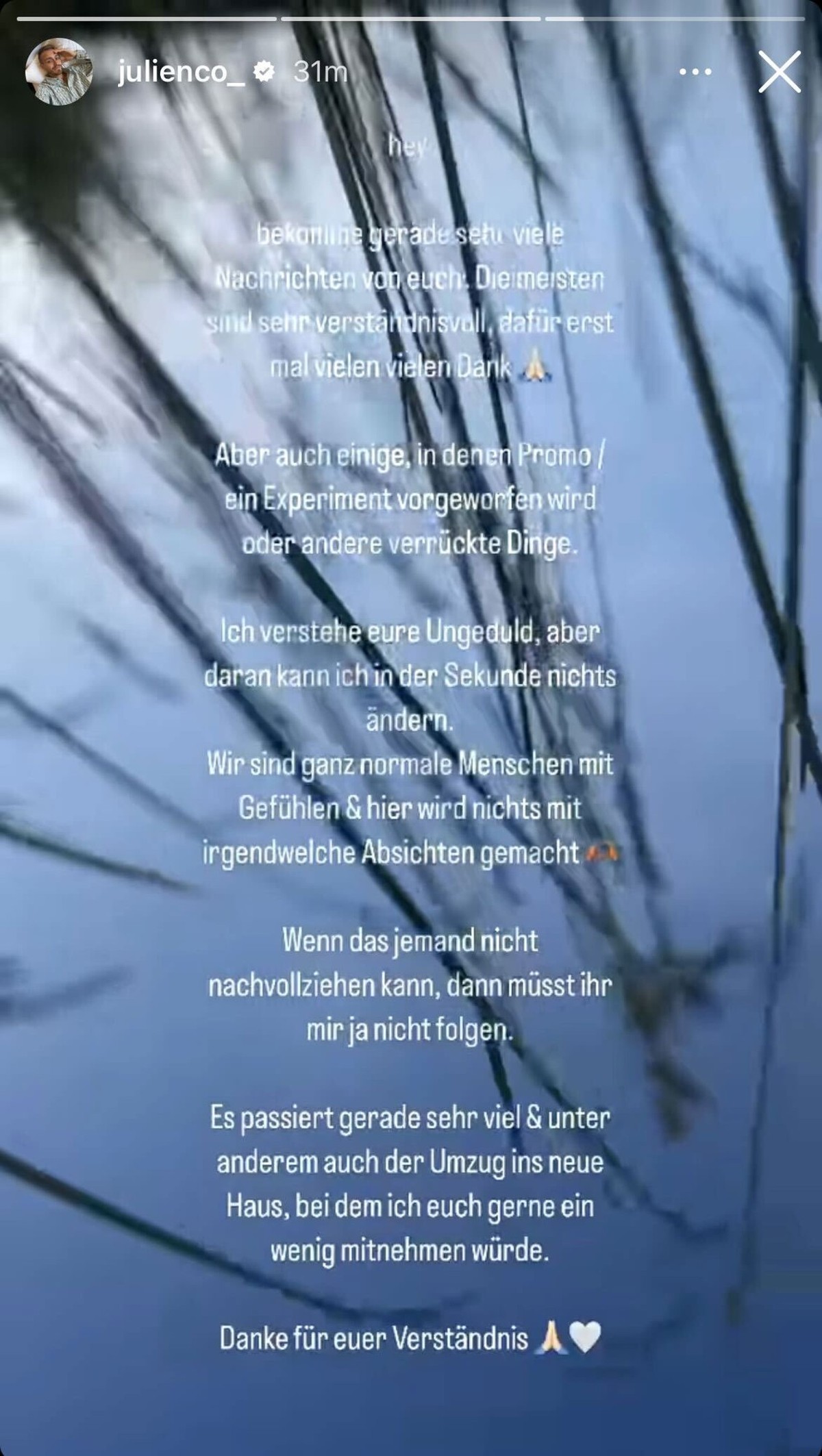 Julian spricht Klartext bei Instagram.