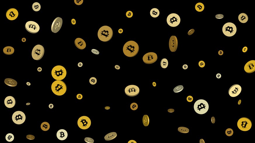 Golden Bitcoin Coin confetti. Bitcoin cryptocurrency. Business concept. 3d confetti