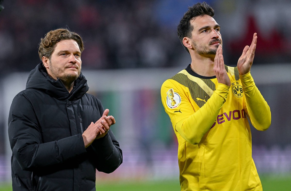 GER, DFB-Pokal Viertelfinale, RB Leipzig - Borussia Dortmund, / 05.04.2023, Red Bull Arena , Leipzig , GER, DFB-Pokal Viertelfinale, RB Leipzig - Borussia Dortmund, im Bild / picture shows Trainer Edi ...