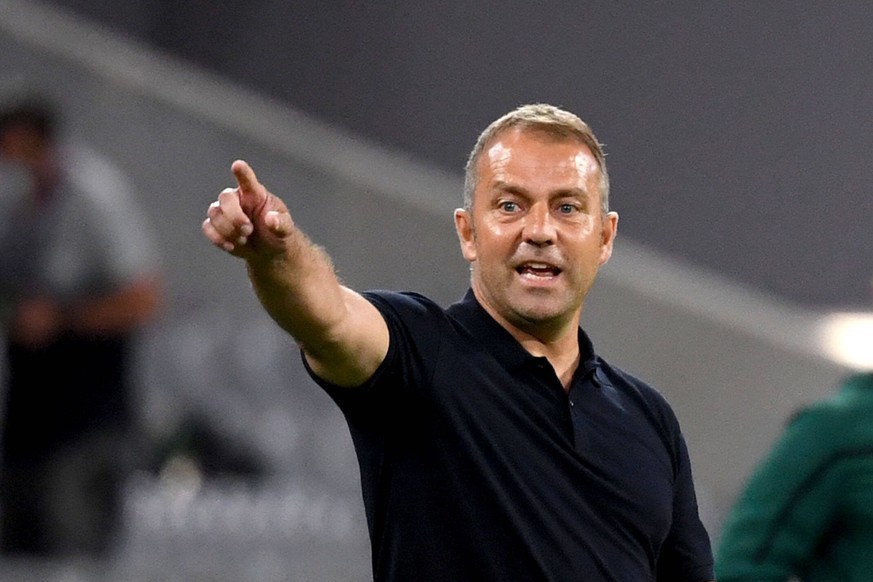 Bayern Munich v Chelsea - UEFA Champions League - Round of Sixteen - Second Leg - Allianz Arena Munich manager Hansi Flick gestures on the touchline during the UEFA Europa League, Quarter Final match  ...