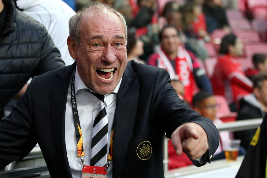 April 11, 2019 - Lisbon, Portugal - Eintracht Frankfurt s President Peter Fischer during the UEFA Europa League Quarter-Finals 1st Leg football match SL Benfica vs Eintracht Frankfurt at the Luz Stadi ...