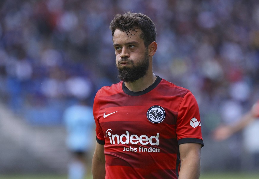 08.08.2021, xdcx, Fussball DFB-Pokal, SV Waldhof Mannheim - Eintracht Frankfurt, emonline, bespor, sespor, v.l., Amin Younes Eintracht Frankfurt, enttaeuscht, enttaeuscht schauend, dissapointed, traur ...