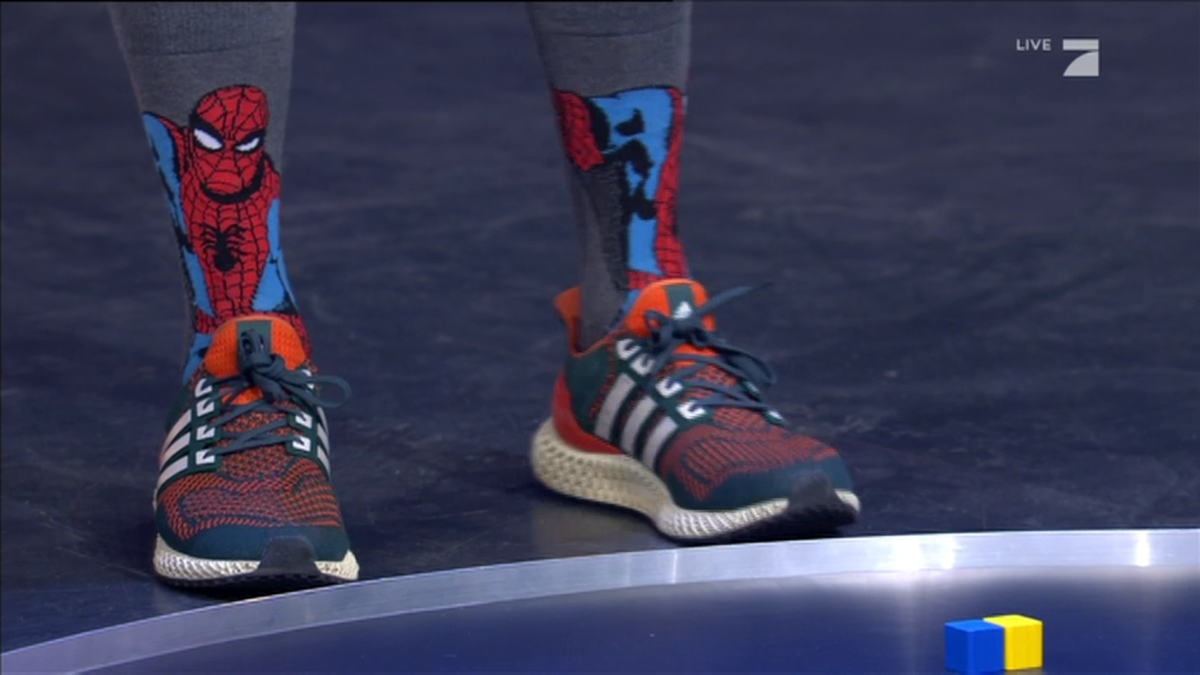 Vor den Spiderman-Socken trug Gätjen welche mit E.T. drauf.