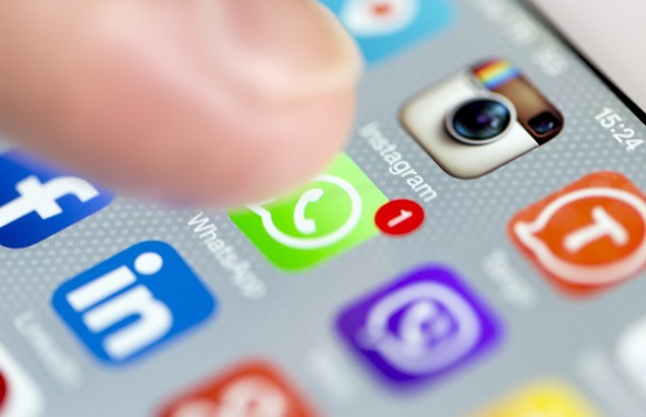 Istanbul, Turkey - September 18, 2015: Apple Iphone 6 screen with social media applications of Whatsapp, Facebook, Instagram, Viber, Linkedin, Tango, Perisfind and Snapchat.