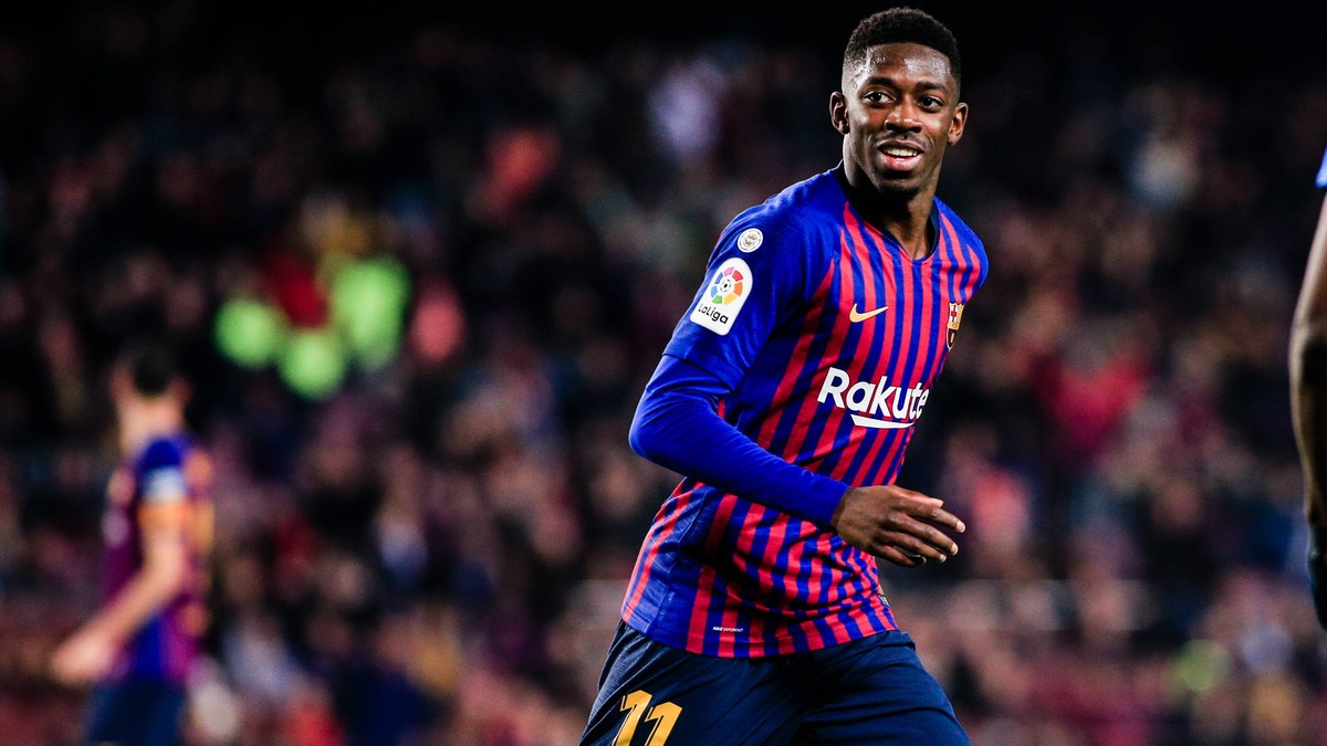 January 20, 2019 - Barcelona, BARCELONA, Spain - 11 Ousmane Dembele of FC Barcelona Barca celebrating his goal during the Spanish championship La Liga football match between FC Barcelona and CD Legane ...