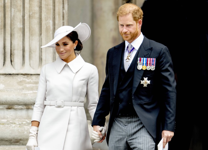 03-06-2022 England Prince Harry, Duke of Sussex and Meghan Markle, Duchess of Sussex leaving the national service of thanksgiving for the Queen her reign as part of her platinum jubilee celebrations a ...