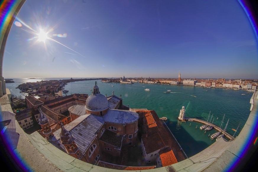 Travel stock in Italy - Venice A fisheye view of Venice taken from the bell tower of the Church of the Santissimo Redentore. From a series of travel photos in Italy. Photo date: Wednesday, February 13 ...