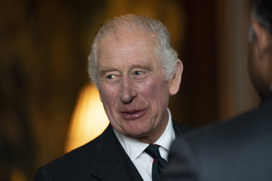 King Charles III hosts a reception to celebrate British South Asian communities, in the Great Gallery at the Palace of Holyroodhouse in Edinburgh, Scotland, Monday Oct. 3, 2022. (Kirsty O'Connor/PA vi ...