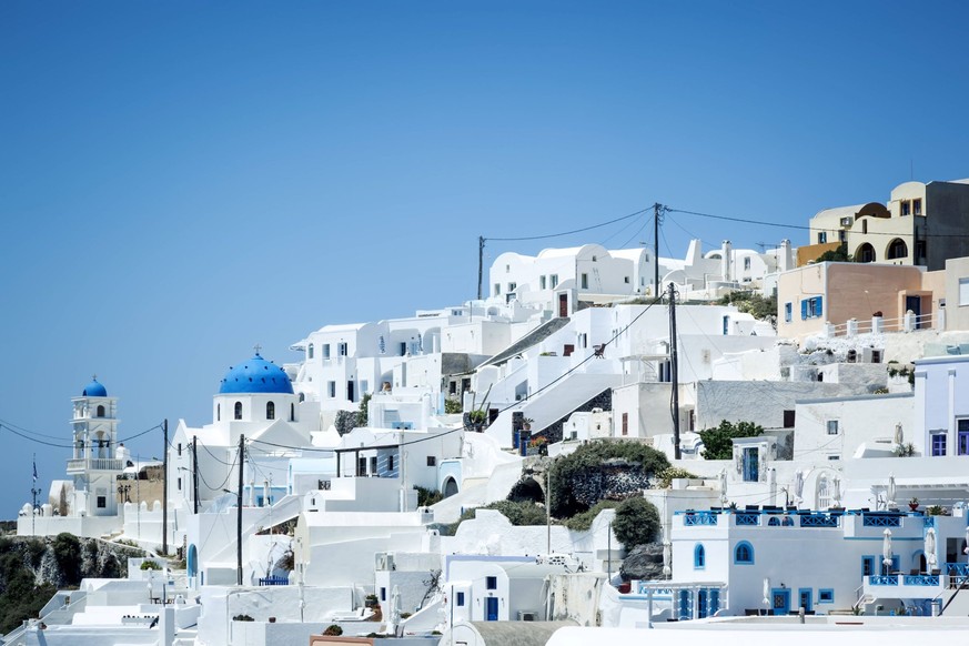 An image of a nice Santorini view , 11904338.jpg, aegean, architectural, architecture, beautiful, beauty, bell, blue, building, caldera, church, city, color, culture, cyclades, dome, europe, greece, g ...