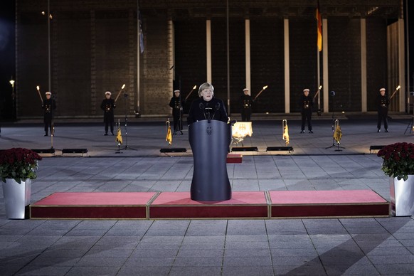 Angela Merkel bei ihrer Abschiedsrede in Berlin.