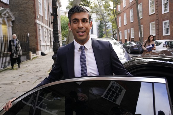 Conservative Party leadership candidate Rishi Sunak leaves the campaign office in London, Monday, Oct. 24, 2022. Former British Treasury chief Rishi Sunak is frontrunner in the Conservative Party&#039 ...