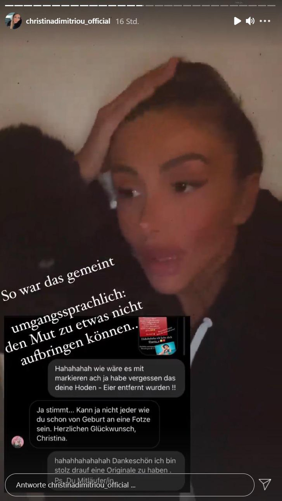 In ihrer Story rechtfertigt sich Christina für ihre Aussagen.