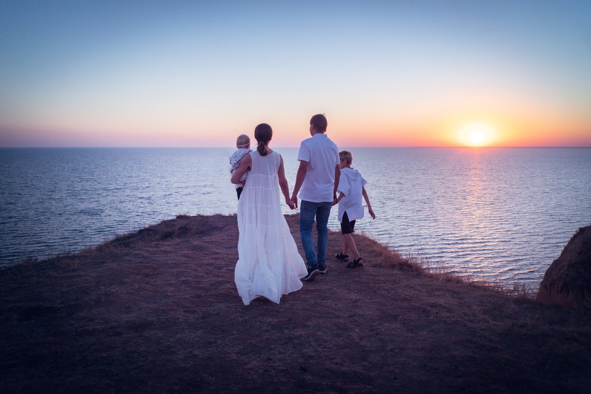 Familie Urlaub Sonnenuntergang Meer